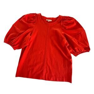 Madewell Puff Sleeve Cotton Crewneck Tee Shirt Bright Flame Women's Size XS NWT